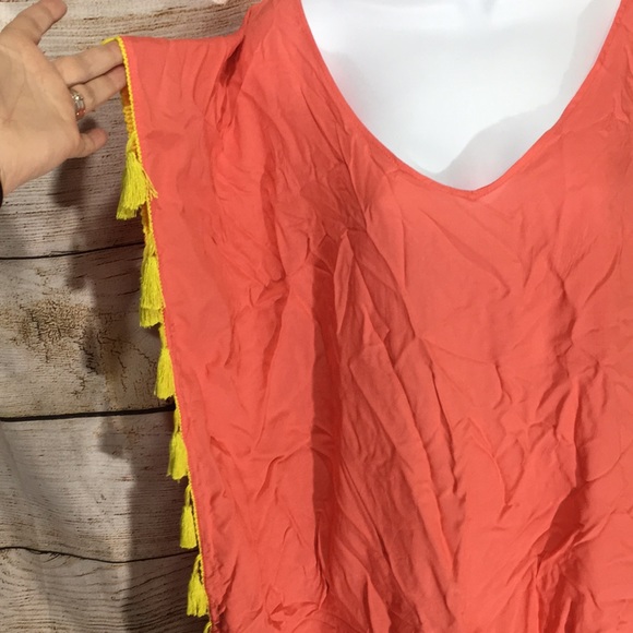 C&T beach cover up coral with lime fringe sunny - Picture 2 of 7